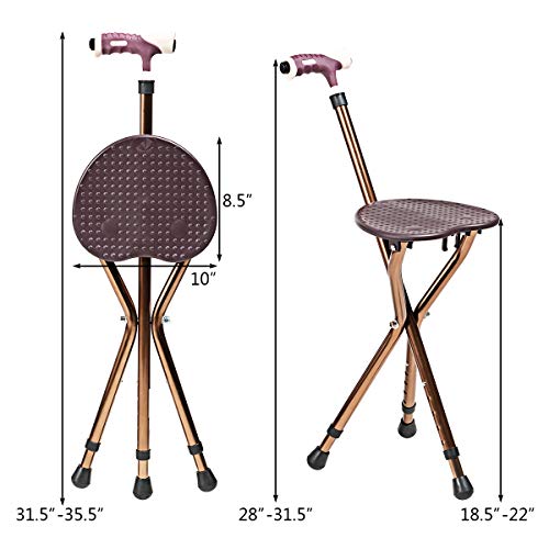 Goplus Adjustable Folding Cane Seat, Aluminum Alloy Crutch Chair with LED Lig...
