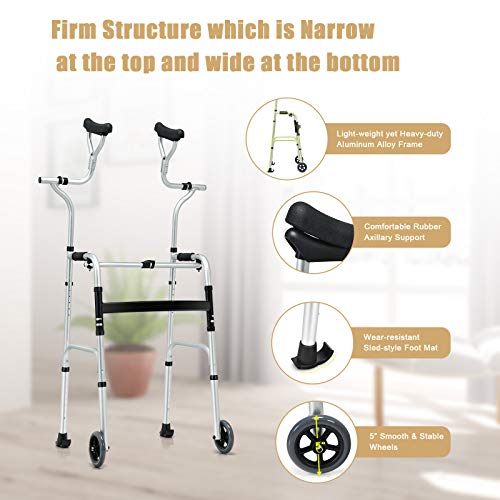 Goplus Foldable Standard Walker, Aluminum Alloy Rehabilitation Auxiliary Walk...