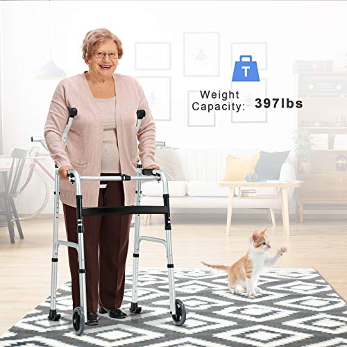 Goplus Foldable Standard Walker, Aluminum Alloy Rehabilitation Auxiliary Walk...