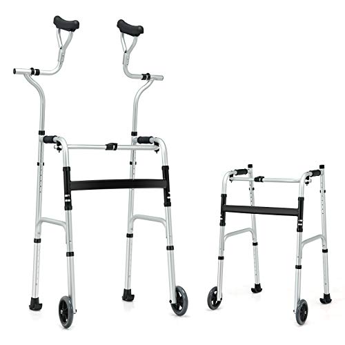 Goplus Foldable Standard Walker, Aluminum Alloy Rehabilitation Auxiliary Walk...