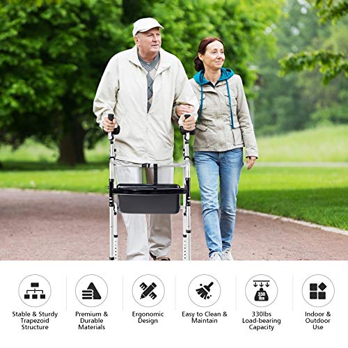 Goplus Foldable Standard Walker, Lightweight Aluminum Alloy Rehabilitation Au...