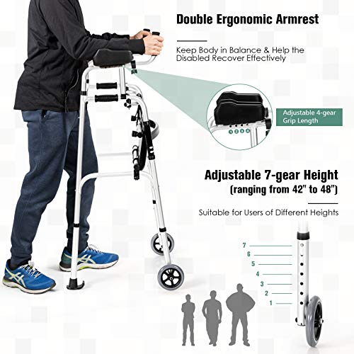 Goplus Foldable Standard Walker, Lightweight Aluminum Alloy Rehabilitation Au...