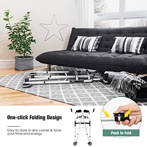 Goplus Foldable Standard Walker, Lightweight Aluminum Alloy Rehabilitation Au...
