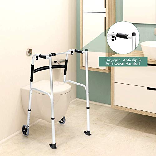 Goplus Foldable Standard Walker, Lightweight Aluminum Alloy Rehabilitation Au...