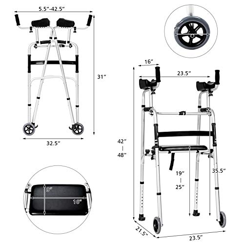 Goplus Foldable Standard Walker, Lightweight Aluminum Alloy Rehabilitation Au...