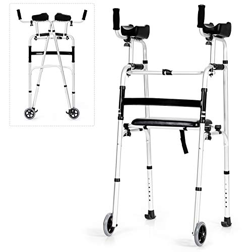 Goplus Foldable Standard Walker, Lightweight Aluminum Alloy Rehabilitation Au...