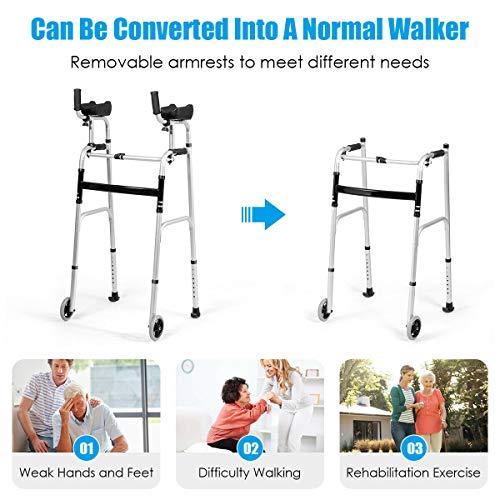 Goplus Foldable Standard Walker, Lightweight Aluminum Alloy Wheel Rehabilitat...
