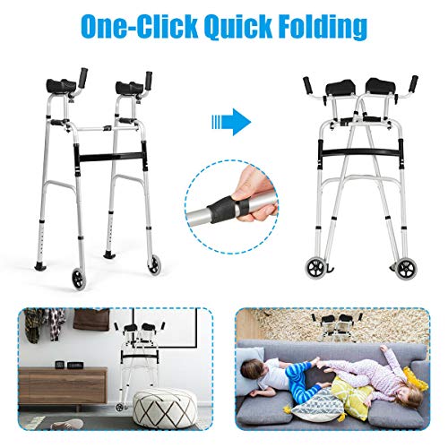 Goplus Foldable Standard Walker, Lightweight Aluminum Alloy Wheel Rehabilitat...