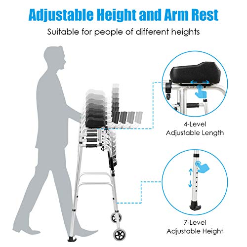 Goplus Foldable Standard Walker, Lightweight Aluminum Alloy Wheel Rehabilitat...