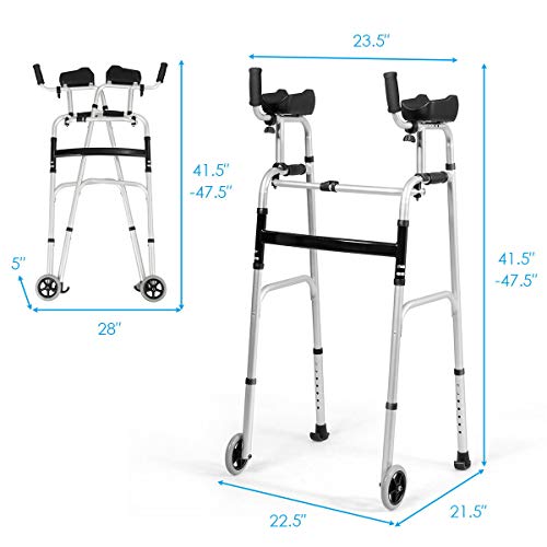 Goplus Foldable Standard Walker, Lightweight Aluminum Alloy Wheel Rehabilitat...
