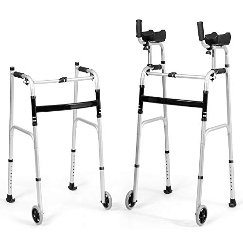Goplus Foldable Standard Walker, Lightweight Aluminum Alloy Wheel Rehabilitat...