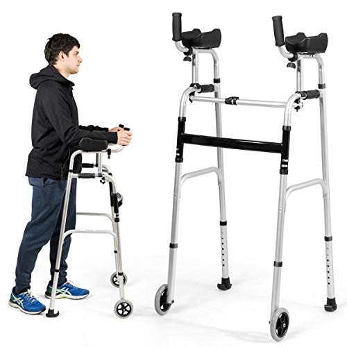Goplus Foldable Standard Walker, Lightweight Aluminum Alloy Wheel Rehabilitat...