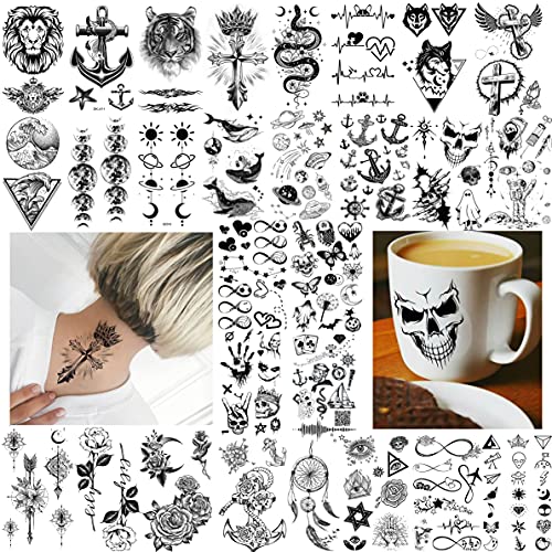 GOROMON 52 Sheets Skull Tiger Lion Temporary Tattoos For Women Neck Kids Face...