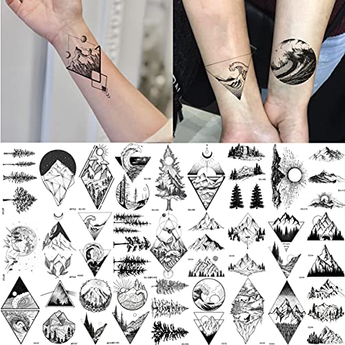GOROMON 52 Sheets Small Black Mountain Temporary Tattoos For Men Women Adult,...
