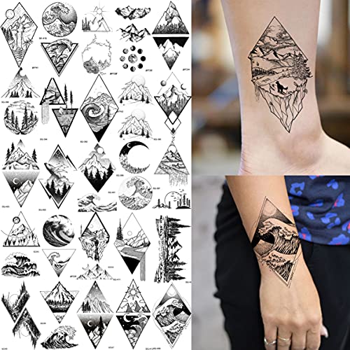 GOROMON 52 Sheets Small Black Mountain Temporary Tattoos For Men Women Adult,...