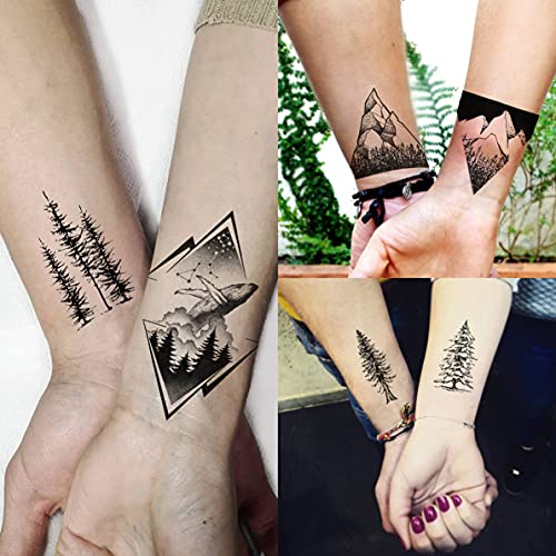 GOROMON 52 Sheets Small Black Mountain Temporary Tattoos For Men Women Adult,...