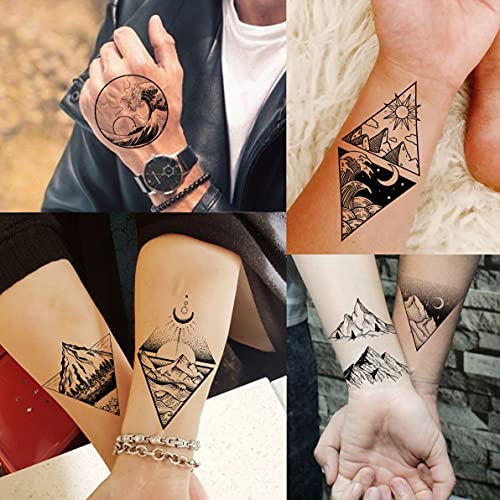 GOROMON 52 Sheets Small Black Mountain Temporary Tattoos For Men Women Adult,...