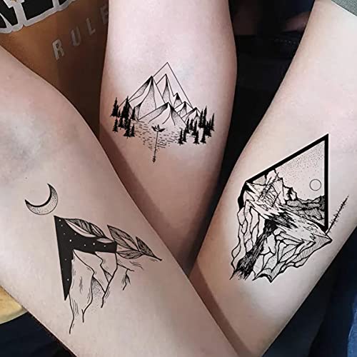 GOROMON 52 Sheets Small Black Mountain Temporary Tattoos For Men Women Adult,...