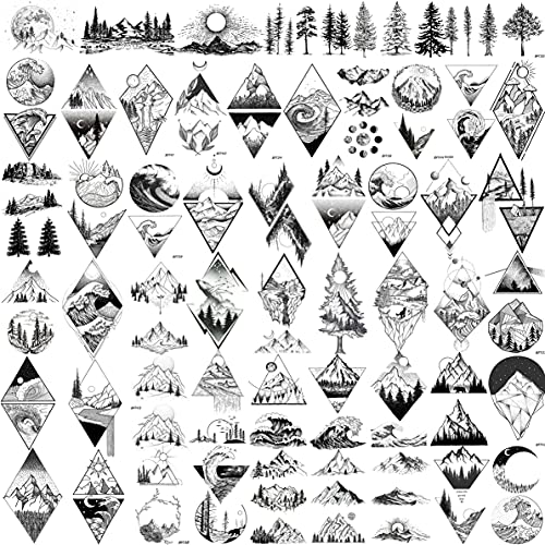 GOROMON 52 Sheets Small Black Mountain Temporary Tattoos For Men Women Adult,...