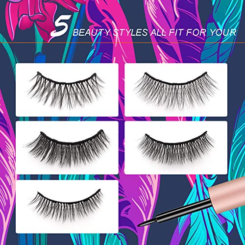 Gorota 5 Pairs Reusable Magnetic Eyelashes with 2 Tubes of Magnetic Eyeliner ...