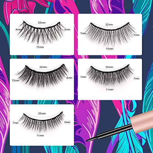Gorota 5 Pairs Reusable Magnetic Eyelashes with 2 Tubes of Magnetic Eyeliner ...
