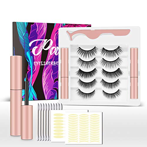 Gorota 5 Pairs Reusable Magnetic Eyelashes with 2 Tubes of Magnetic Eyeliner ...