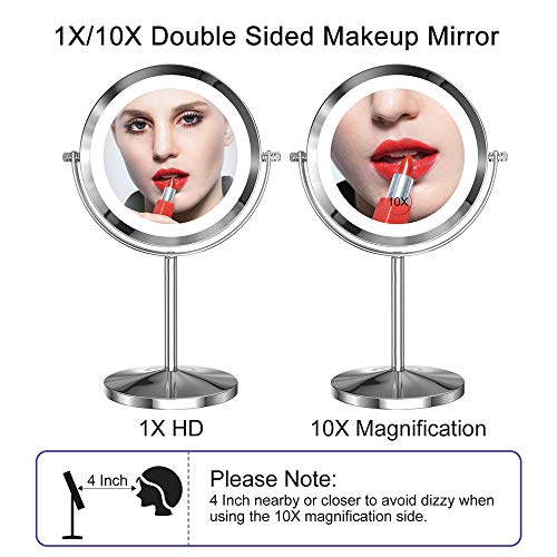 Gospire LED Makeup Mirror 1x/10x Magnifying with Touch Screen Adjustable LED ...