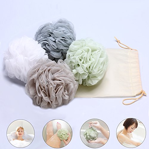 Goworth Large Bath Shower Sponge Pouf Loofahs 4 Packs 60g Each Eco-friendly E...