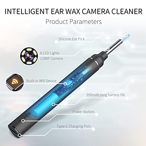 GPEESTRAC Ear Wax Removal Ear Camera Wireless Ear Otoscope with 6 LED Light E...