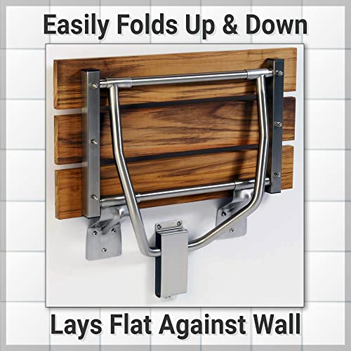 Teak Folding Shower Seat by Grab Bar Specialists - Wall Mount/Slatted Natural...