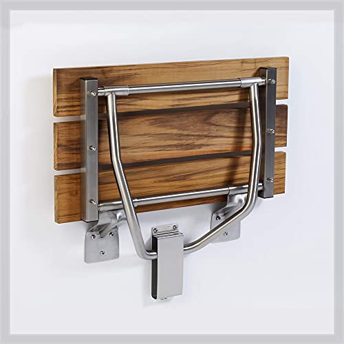 Teak Folding Shower Seat by Grab Bar Specialists - Wall Mount/Slatted Natural...