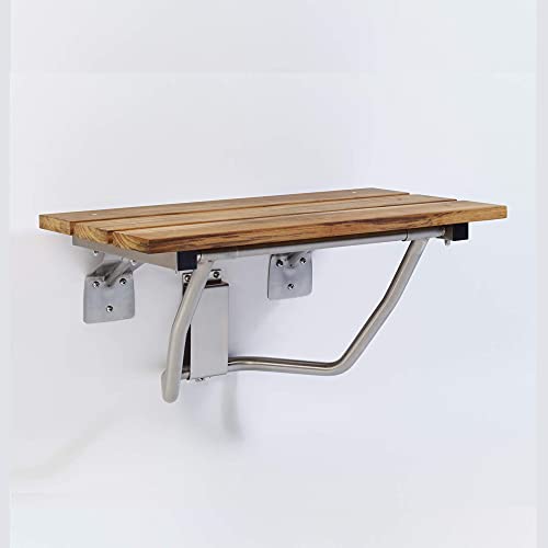 Teak Folding Shower Seat by Grab Bar Specialists - Wall Mount/Slatted Natural...