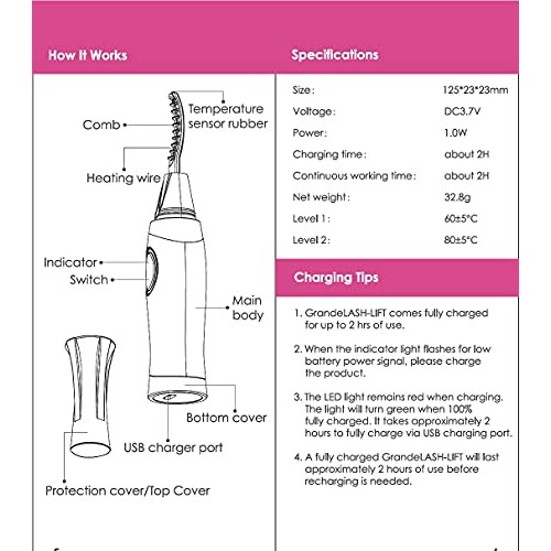 Grande Cosmetics LASH-LIFT Heated Lash Curler, Rechargeable and Travel Friend...