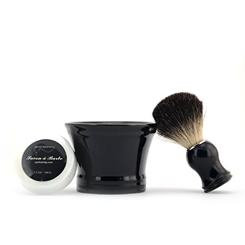 Ceramic Shaving Soap Bowl Kit For Men, Pure Badger Shaving Brush, Shaving Cre...