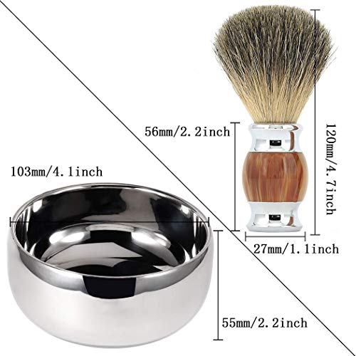 Grandslam Shaving Bowl and Brush Kit, Stainless Steel Shaving Bowl With Mirro...