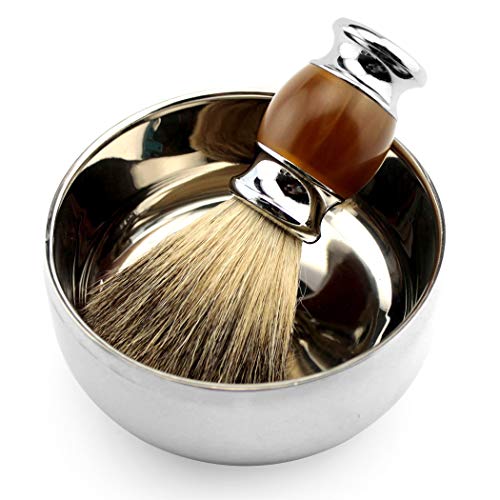 Grandslam Shaving Bowl and Brush Kit, Stainless Steel Shaving Bowl With Mirro...