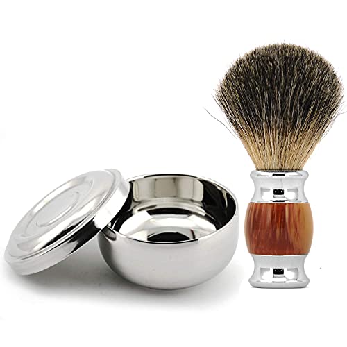 Grandslam Shaving Bowl and Brush Kit, Stainless Steel Shaving Bowl With Mirro...