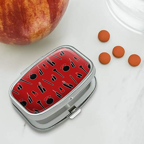 Makeup Lipstick Mascara Eyeliner Pattern Rectangle Pill Case Trinket Gift Box