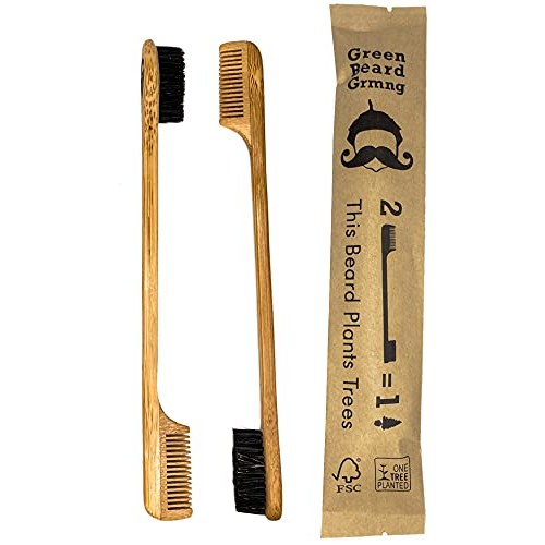 Sapling Mustache Brush & Comb from Green Beard Grmng - Boar Bristle & Bamboo