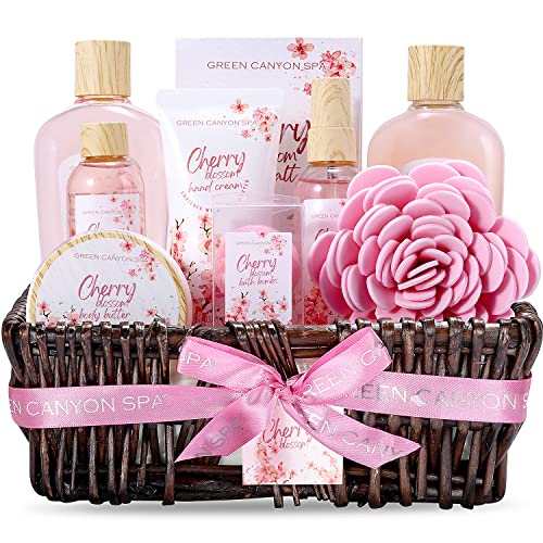 Spa Gift Baskets for Women Birthday Gift Sets 10 Pcs Cherry Blossom Essential...
