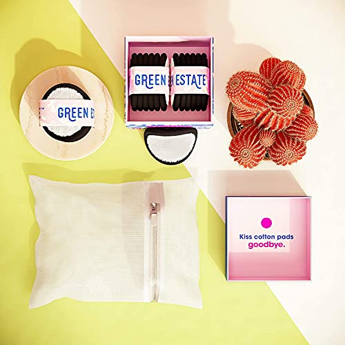 Green Estate Reusable Cotton Rounds - Dual Sided Makeup Remover Face Pads - T...