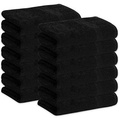 GREEN LIFESTYLE Black Bleach Proof Towels Bulk Sets 100% Cotton 16' X 28' Pre...