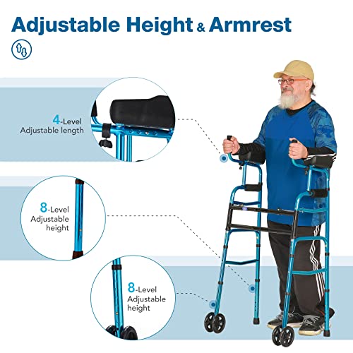 GreenChief Folding Standard Walker with Armrest, 2 in 1 Narrow Walker for Sen...