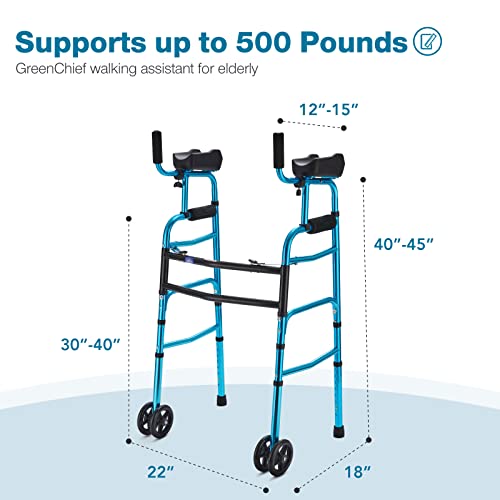 GreenChief Folding Standard Walker with Armrest, 2 in 1 Narrow Walker for Sen...