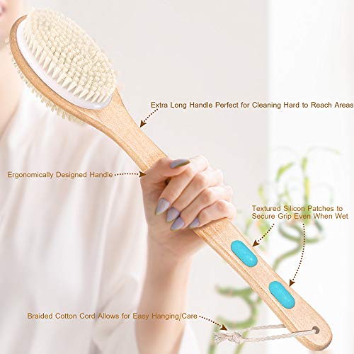 Back Brush Long Handle For Shower - Soft And Firm Double Sided Exfoliating Ba...