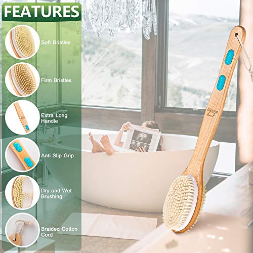 Back Brush Long Handle For Shower - Soft And Firm Double Sided Exfoliating Ba...
