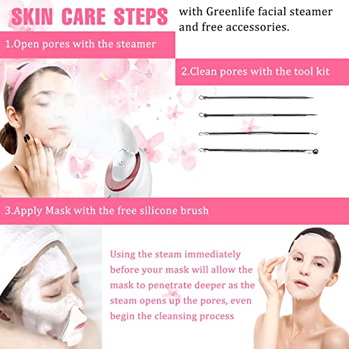 Facial Steamer, 20 Min UV Nano Ionic face steamer GreenLife warm mist Steam K...