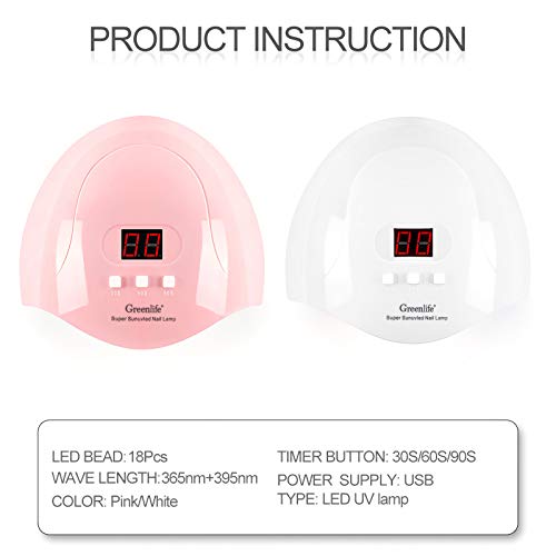 Nail Lamp, GreenLife 54W 18pcs Beads UV LED Nail Light Portable Nail Lamp Pro...