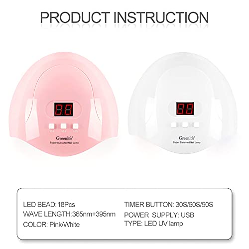UV LED Nail Lamp, GreenLife 54W 18pcs UV LED Nail Light Portable Nail Lamp Pr...