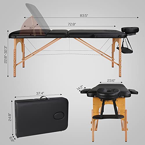 Greensen Massage Table, Professional Portable Massage Table with Carrying Cas...